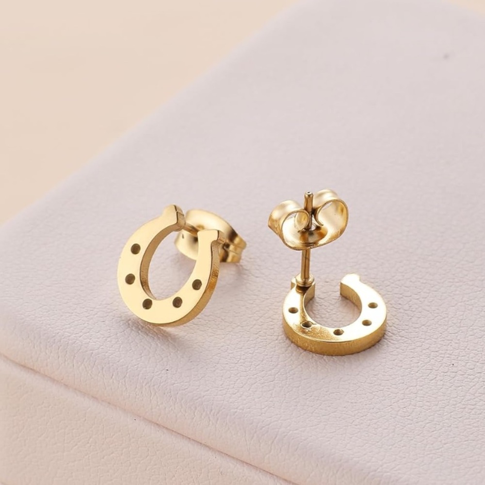 NEW Dainty Horse Shoe stud Earrings Western Gold color - Boutique - Picture 3 of 5